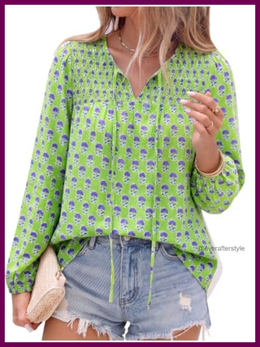 Boho Peasant Blouse Floral V Neck Balloon Sleeve Women's Top